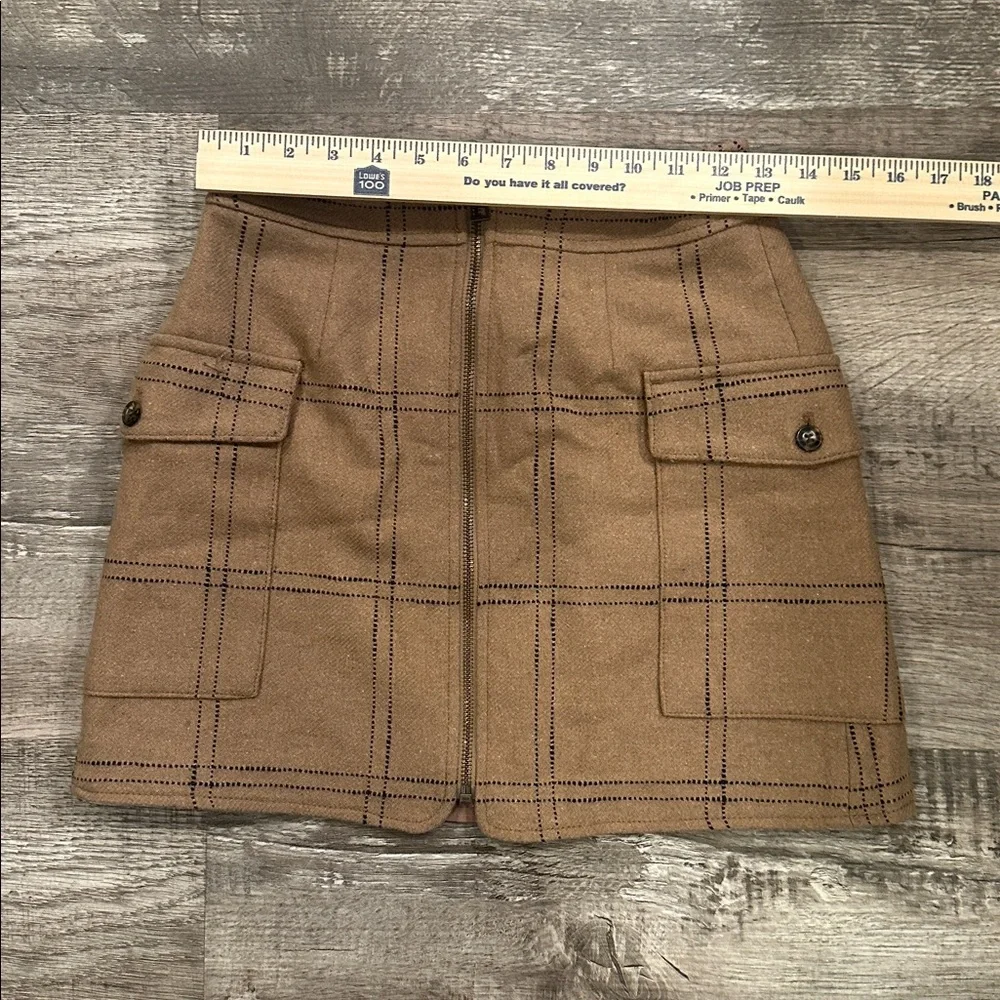 Madewell Zip Front  Tan Plaid Wool Blend Mini‎ Skirt